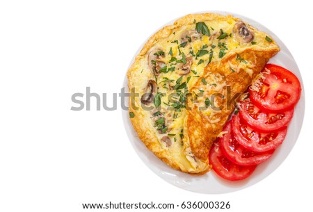 Omelet with mushrooms and cheese. top view. isolated on white Stock fotó © 