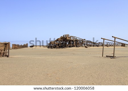 Rusting hulk of an oil rig. Skeleton Coast Park. Namibia