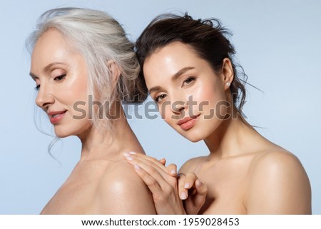 Similar – Image, Stock Photo Smiling woman looking between open door and wall