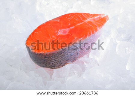 Atlantic salmon cutlet on ice