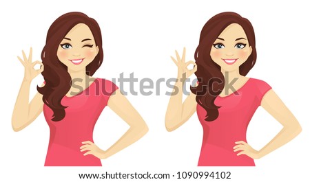 Cheerfull woman gesturing ok sign vector illustration