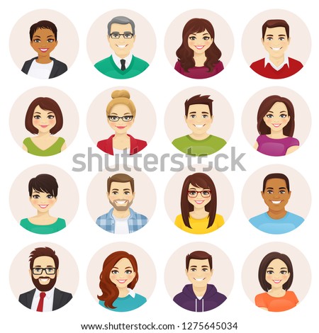Smiling people avatar set isolated vector illustration
