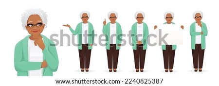 Mature senior woman in casual clothes set with different gestures vector illustration