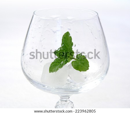 Glass with ice and mint ready for fresh cool drink