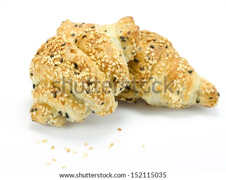 fresh sesame croissant on white background