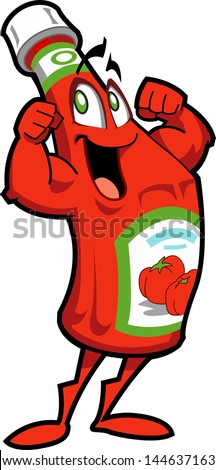 Healthy Happy Ketchup Bottle Cartoon Character