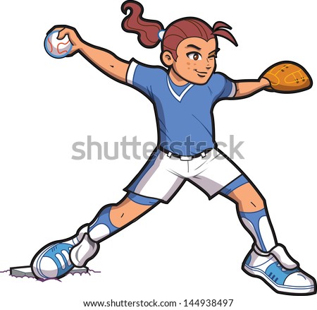 Girl Softball Baseball Pitcher with Ponytail and Proper Form
