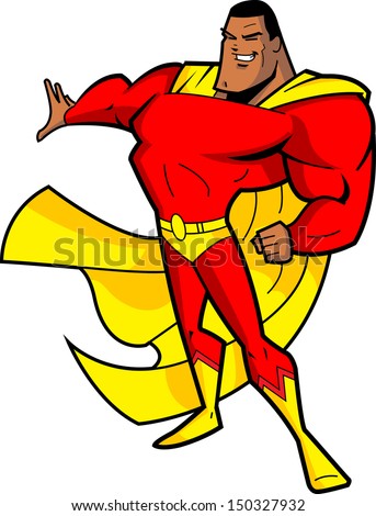 Cartoon Smiling Black Superhero With Big Chin Stock Vector Illustration ...