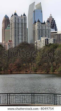 Atlanta\'s Midtown skyline in Winter as seen from a local park viewing area.