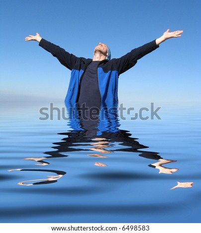 Man in the water with hands