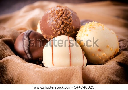 Sweet white and rack Belgium chocolate pralines