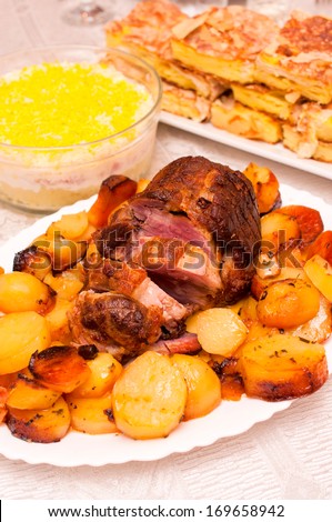 Stuffed and spicy meat with potato.Selective focus on the meat