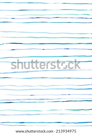 watercolor aquarelle hand drawn blue lines stripes pattern.