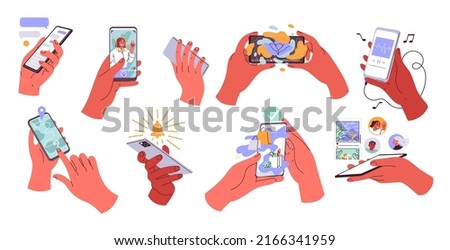 Hands holding smartphone. People using mobile phones