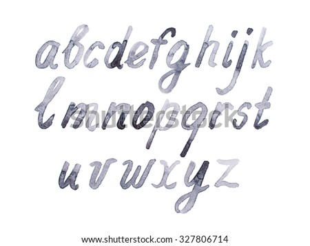 Colorful watercolor aquarelle font type handwritten hand drawn doodle abc alphabet  lowercase letters.