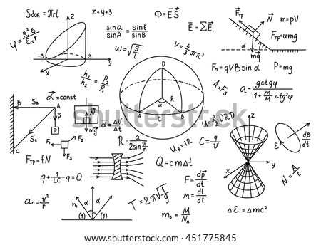 Hand drawn physics formulas Science knowledge education.