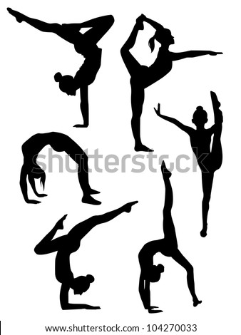 Vector illustration of a girls gymnasts silhouettes
