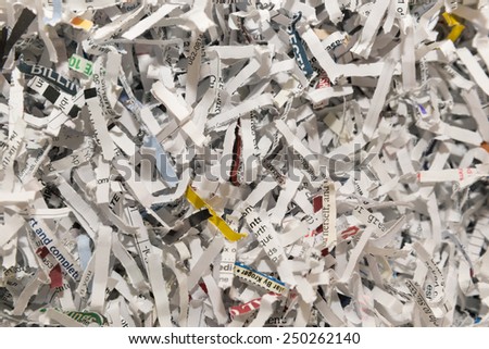 horizontal orientation close up of shredded paper, with copy space / Shredded Documents - Horizontal