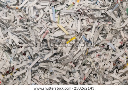 horizontal orientation close up of shredded paper, with copy space / Shredded Documents as Background Texture