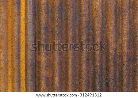 horizontal orientation close up of rust and brown colored corrugated steel siding with a vintage look / Weathered, Corrugated Steel Siding in Rust and Brown - Horizontal