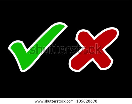 vector illustration of right and wrong sign in black background