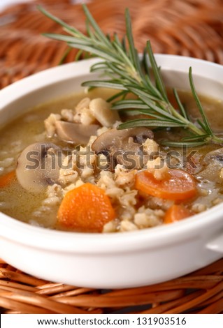 barley soup with mushrooms and carrot