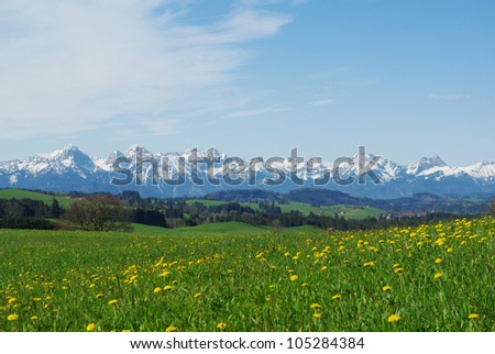 Meadows, hills, forests and Alps in Bavaria, Germany