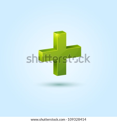 Green plus symbol isolated on blue background. This vector icon is fully editable.