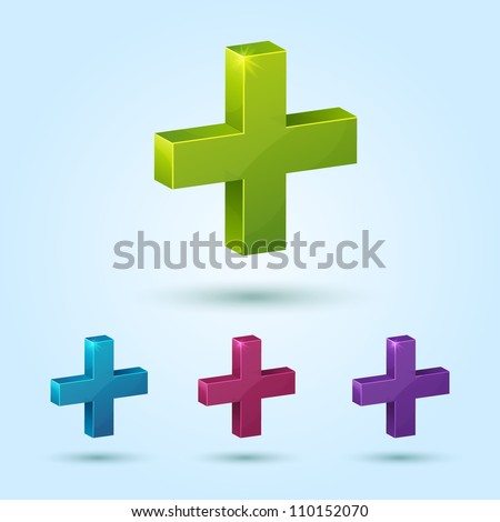 Set of plus symbol isolated on blue background. This vector icon is fully editable.