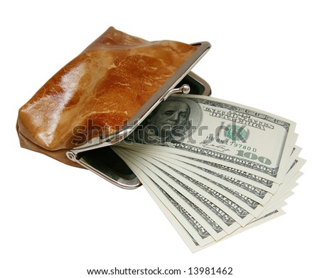 The Open purse with banknotes by nominal value in one hundred dollars.