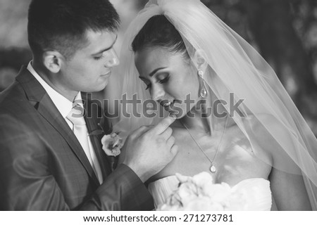 Sensual portrait of young elegant just married pair