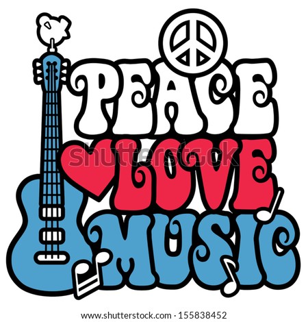 Peace Love Music Text Design With Peace Symbol, Guitar,Dove, Heart And ...