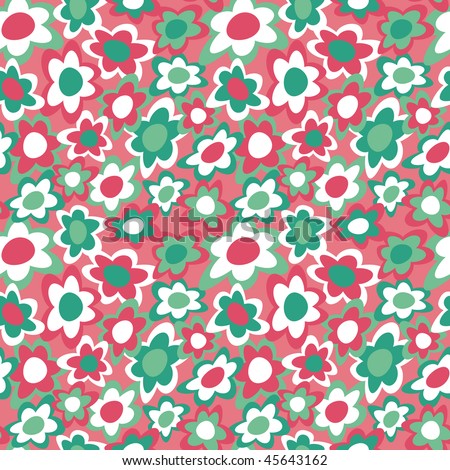 Retro funky flowers pattern in coral and green. 12\