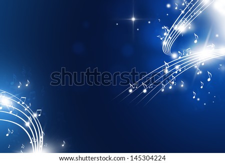 music notes with lights and bokeh blue background
