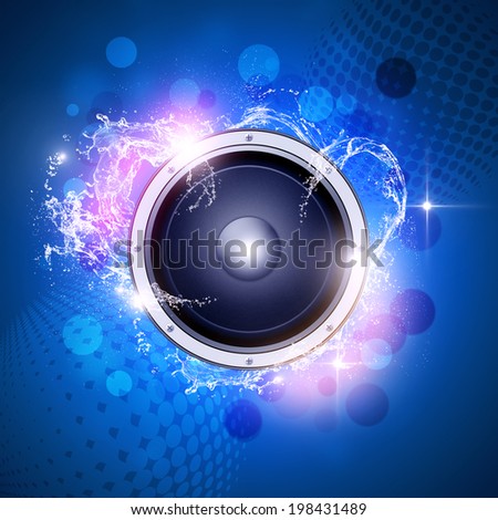 funky blue music sound speaker background with water splashes