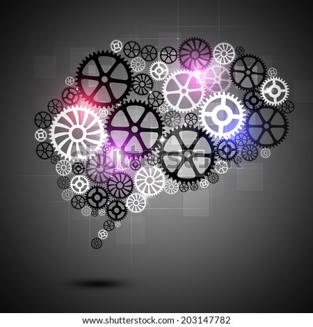 abstract technology business human brain shape gears black and white background