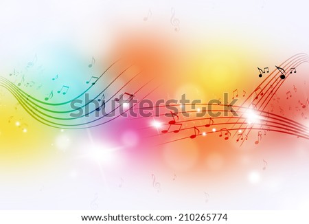music notes and blurry lights on bright multicolor background