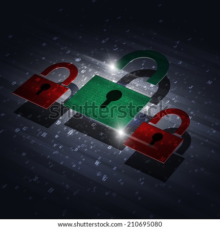 abstract concept green security code lock technology background