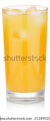 cold glass of fresh orange juice with ice isolated on white background with clipping paths