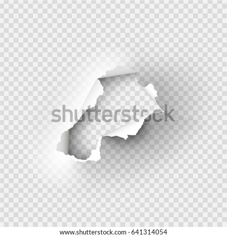 Holes torn in paper on transparent background