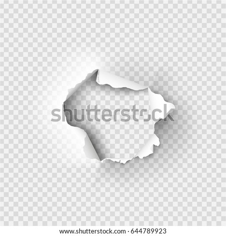 Holes torn in paper on transparent background