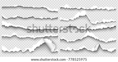 set of elements torn paper on transparent background