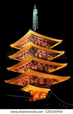 5-level pagoda in sensoji in asakusa, tokyo, japan