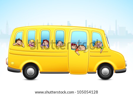 Vector Illustration Of Kids Enjoying School Bus Ride - 105054128 ...