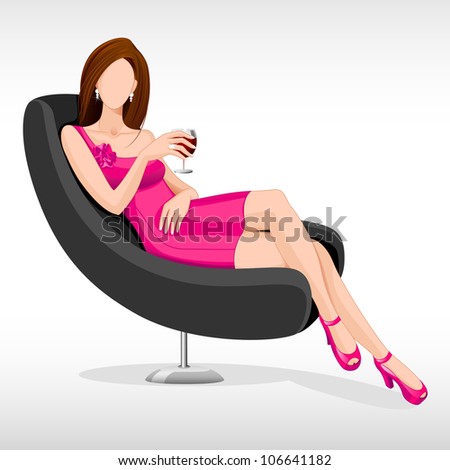 Vector Illustration Of Urban Lady Sitting In Couch With Drink In Hand ...