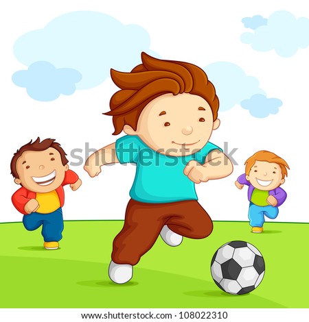 Vector Illustration Of Kid Playing Soccer In Playground - 108022310 ...