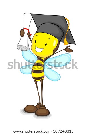 Vector Illustration Of Happy Bee With Graduation Hat And Certificate ...