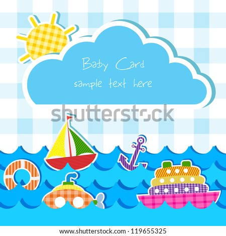 vector illustration of toy of different water transportation  in baby announcement card