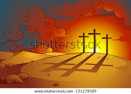 Vector Illustration Of Three Crosses Showing Jesus Christs Crucifixion ...