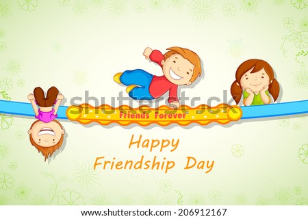 vector illustration of kids celebrating Friendship Day - stock vector